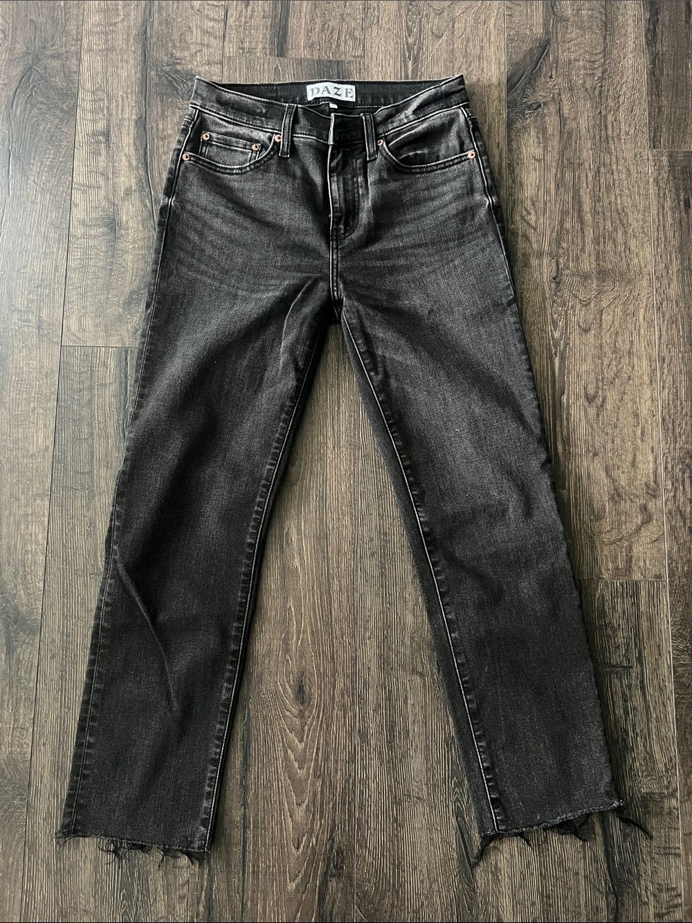 Daze Denim Raw Hem Black Straight-Leg Jeans